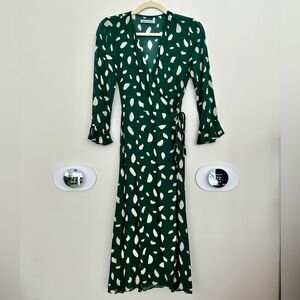 NEW Reformation Wrap Dress in Green Dot